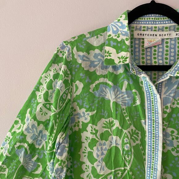 Gretchen Scott Green Blue Button Down Comfy Cozy Shirt Floral Print size Medium - Picture 5 of 12